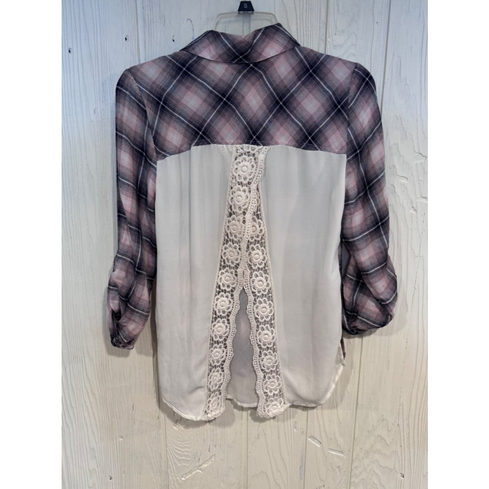 Jolt Plaid Button Down Shirt Pink Black Lace Small - Picture 7 of 12